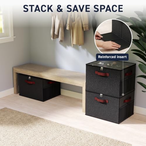 Ornavo Home Large Shoe Storage Organizer Bins 2 Pack, Foldable Linen - Image 5