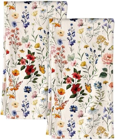 Miss Adola 150GSM Flour Sack Kitchen Towels Set of 2, Vintage Flower by MissAdola