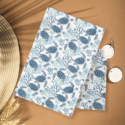 Coral Sea Turtle Coastal Kitchen Towels, 16x24 Inches - Image 2