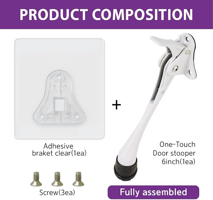 HASHI 6 Inch Kickdown Door Stopper No Drilling, Hands-Free Foot Operated Door - Image 2