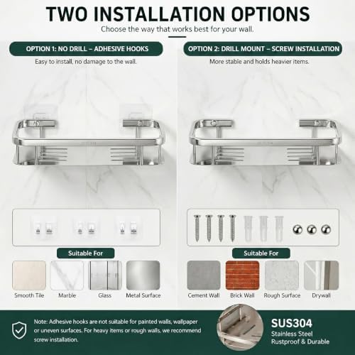Corner Shower Caddy, 304 Stainless Steel Bathroom Shelf Organizer, Wall Mounted - Image 6