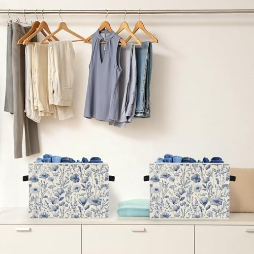 Blue and White Floral Storage Box Bins, Chinoiserie Flower Botanical - Image 4