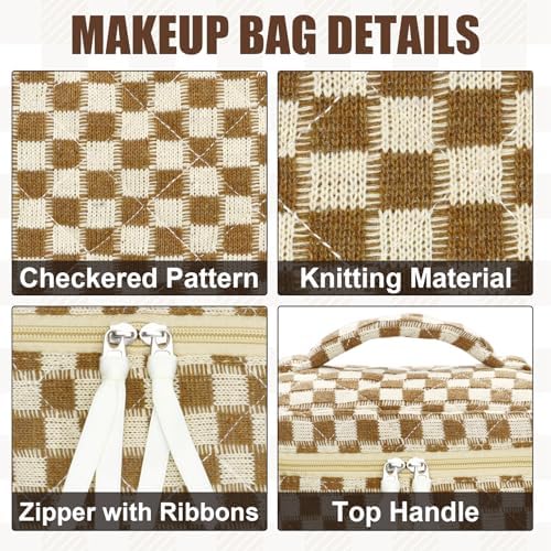 BuyCard Quilted Makeup Bag Set, CuteFloral Cotton Coquette Makeup Bag Toiletry - Image 3