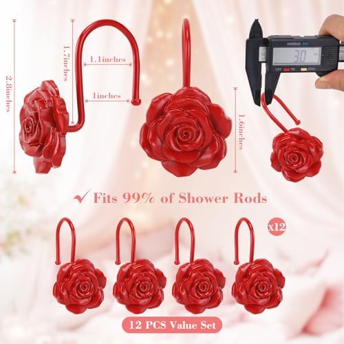 Metal Rose Shower Curtain Hooks, Rust-Resistant Hooks - Image 3