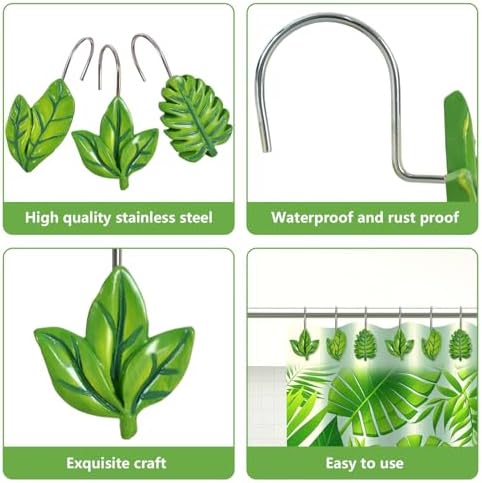 12-Piece Green Leaves Leaf Shower Curtain Hooks - Image 4