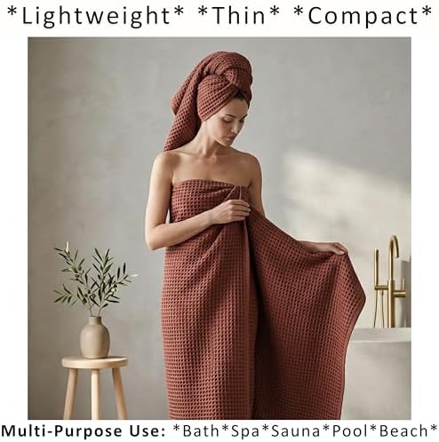 PÜSKÜL Natural 100% Turkish Cotton Waffle Bath Towels Set of 2, Extra-Large - Image 2