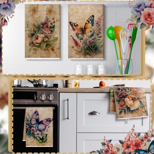 Bencailor 6 Pcs Butterfly Flower Kitchen Towels Decorative Sets Dish Towels - Image 4