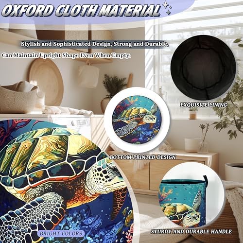 Sea Turtle Laundry Basket Oxford Cloth Foldable Hamper 18.9x16.5 Inch - Image 6