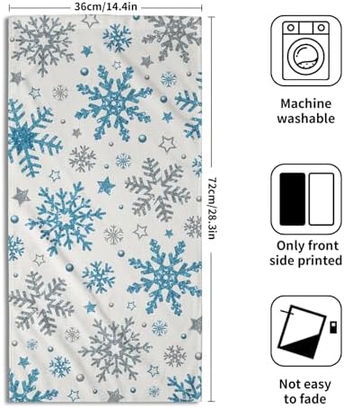 Winter Snowflake Hand Bath Towels Xmas Blue Silver Snowflakes 2 Pcs Christma - Image 2