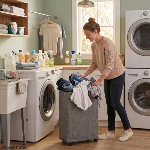 DOKEHOM 29" Enlarged Slim Rolling Laundry Basket Hamper on Wheels - Image 7