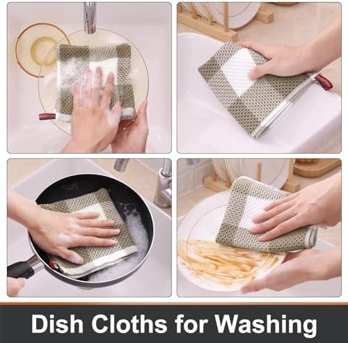 Mordimy Cotton Waffle Weave Dish Cloths, 8 Pack, Khaki & White - Image 4
