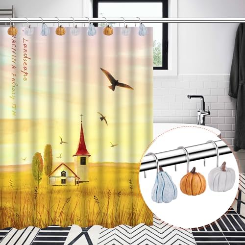 Autumn Decorative Shower Curtain Hooks 12PCS Pumpkin Shower Curtain Rings - Image 3