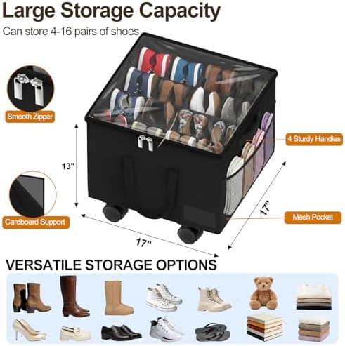 Large Shoe Organizer for Closet, 16 Pairs Shoe Storage Box Black - Image 3