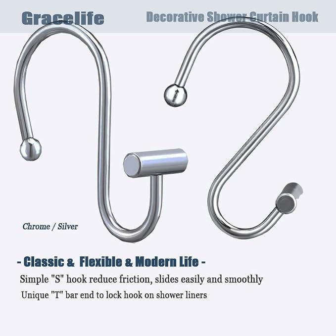 Gracelife Shower Curtain Hooks, T-Bar Decorative Hooks Hangers - Image 3