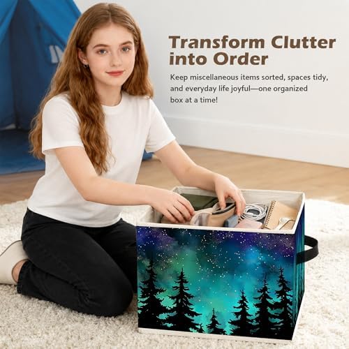Starry Night Forest Storage Box Bins, Galaxy Star Sky Pine Tree Woods - Image 6