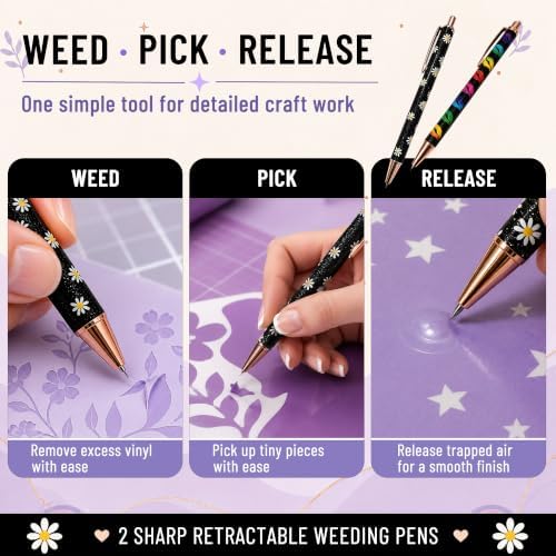 MADEQUIP Vinyl Weeding Tools Cute Pattern, 2 Pack Retractable Weeding Pens - Image 2