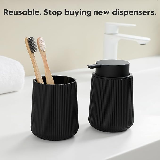 YAUKPH Striped Liquid Hand Soap Dispenser Black | - Image 3