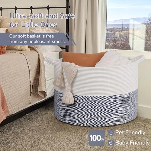 INDRESSME 115L Extra Large Woven Rope Blanket Basket Living Room - Image 5