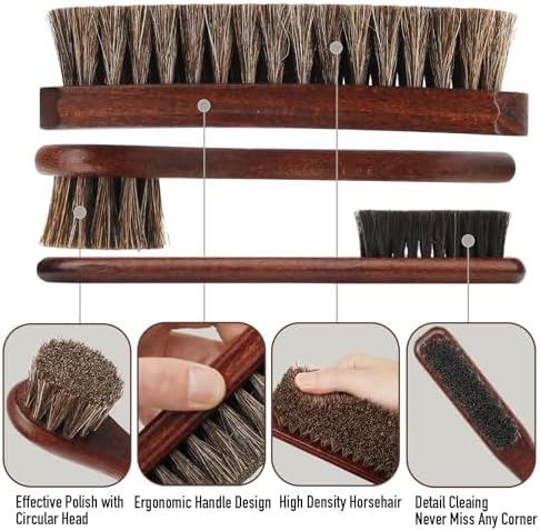 4-Piece 100% Horse Hair Shoe Brush Kit Premium Dauber Applicators Leather Care - Image 5