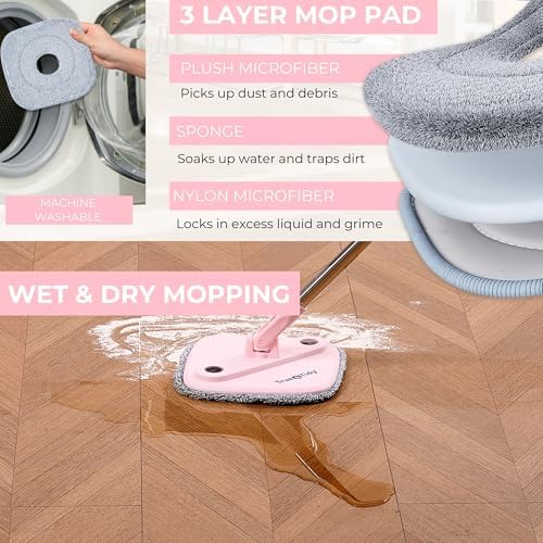 True & Tidy Square Spin Mop & Bucket System w/Machine Washable Pads - Image 5