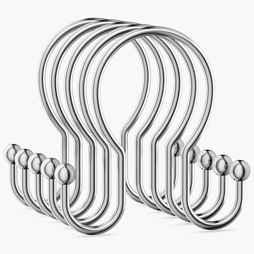 OEH Shower Curtain Hooks, Metal Shower Curtain Hangers, Double Hook Silver by OEH