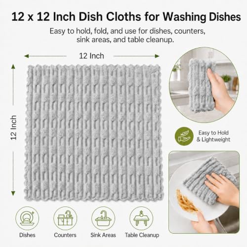 kimteny Microfiber Dish Cloths for Washing Dishes 18 Pack, Light Grey - Image 2