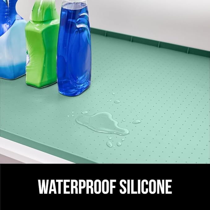 GORILLA GRIP Waterproof Silicone Under Sink Mat with Raised Lip for Kitchen and Bathroom, Cabinet Shelf Liner Stay in Place Mats Dishwasher Safe Drawer Liner, Organizer Tray, 19 x 22 in, Mint