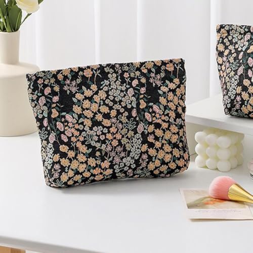 Flowers Makeup Bag for Women, Large Embroidery Zipper Cosmetic Bags - Image 2