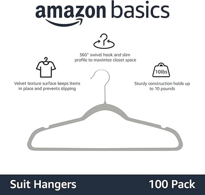 Amazon Basics Slim Velvet Non-Slip Space Saving Suit Clothes Hangers - Image 2