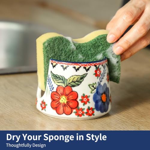 Sponge Holder for Kitchen Sink, Ceramic Dish Sponge Dish Rack Scrubby Caddy - Image 3