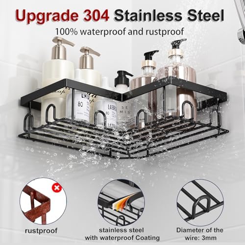Liuoud Corner Shower Caddy 5 Pack Adhesive Stainless Steel Organizer Black - Image 3