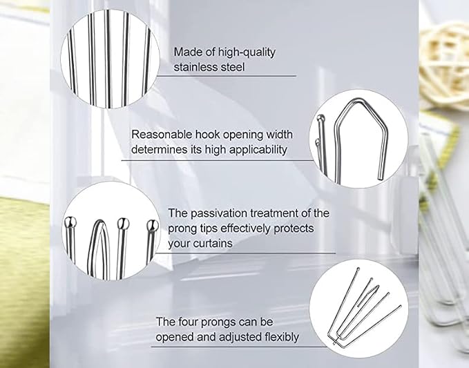 100 Pcs Stainless Steel Curtain Pleat Hook, Dveda Drapery Hooks Traverse Pleater - Image 8
