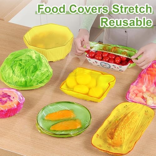 Mwellewm 180Pcs Elastic Bowl Covers Saran Wrap Plastic Reusable Food Covers - Image 2