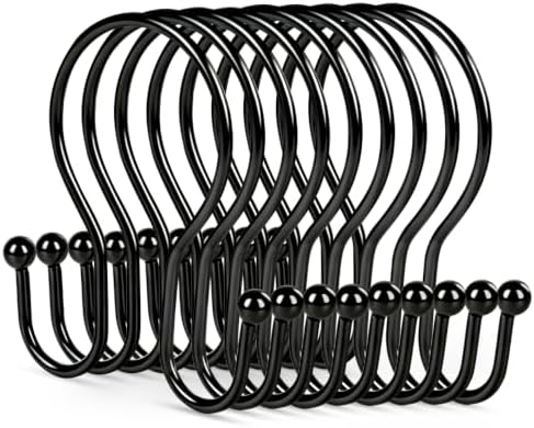 Resze 12PCS Shower Curtain Hooks, Sturdy Metal Black Shower Curtain Rings by Resze