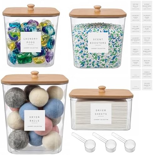 POLRAI 4 Pack Laundry Pod Containers and Dryer Sheet Holder, Laundry Room by POLRAI