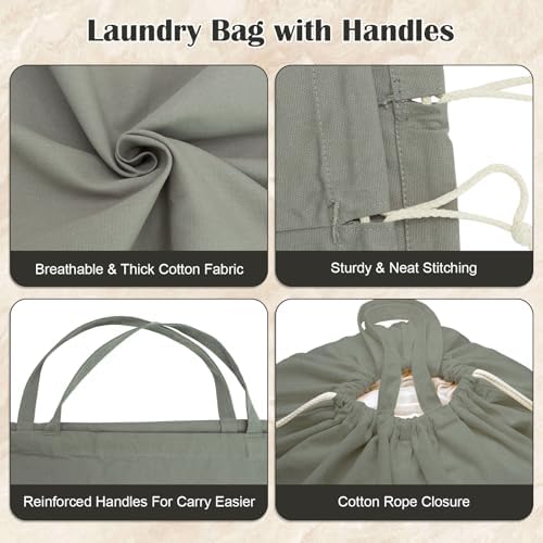 Cotton Canvas Laundry Bag 33"Wx 35"H, Extra Large Heavy Duty, XL cottonGrey - Image 5
