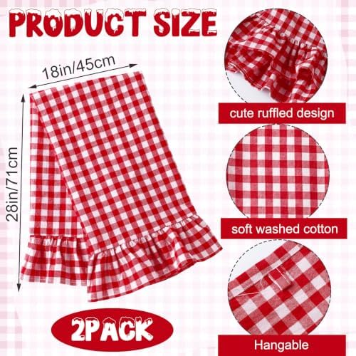 HunnmingRe 2 Pcs Red Gingham Kitchen Towels Cotton Ruffled - Image 2
