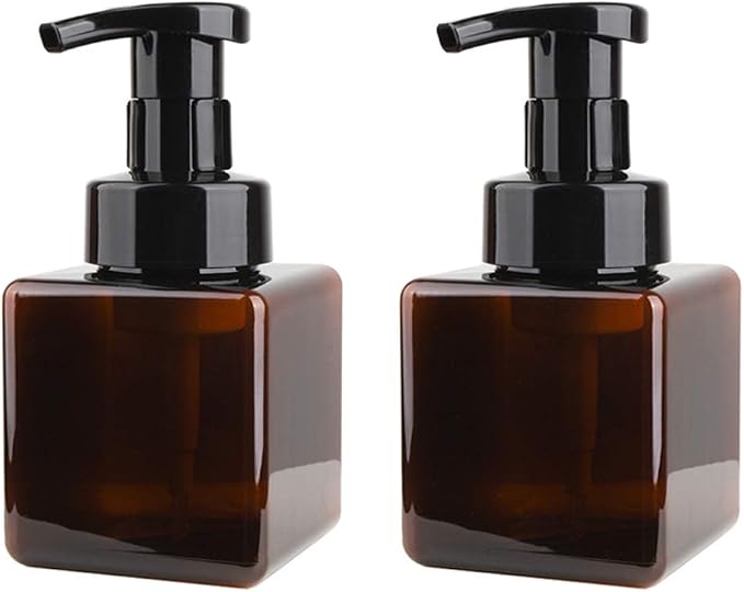 Foaming Soap Dispenser, 9oz Plastic Refillable Pump Bottle, 2 Pack, Amber | by UUJOLY
