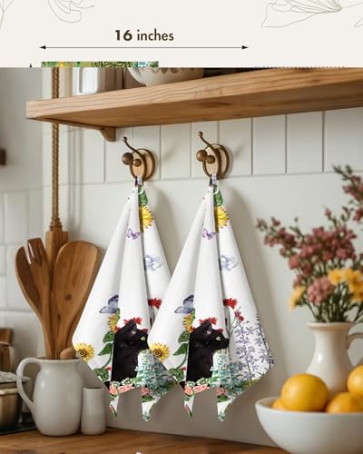 Miss Adola 2pcs Cotton Waffle Kitchen Towels, Cat in Flowers - Image 5