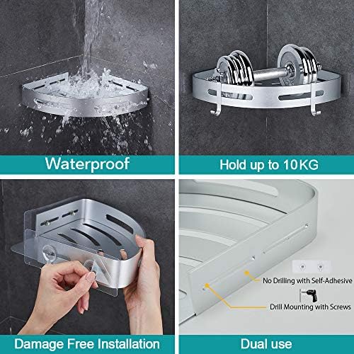 Corner Caddy Bathroom Shower Shelf Wall Mounted No Drilling 2 Tier Storage - Image 2