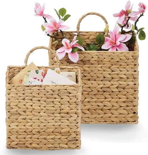 Set of 2 Wicker Hanging Basket for Organizing, Front Door, Flowers by 84ECO