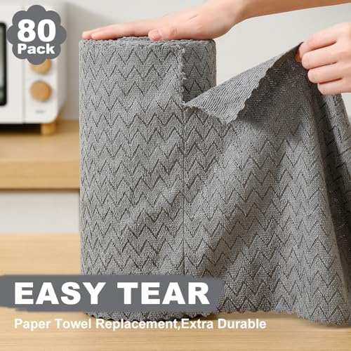 80 Pack Microfiber Cleaning Cloth Roll Reusable Paper Towels 12"x12" Tear Away - Image 3