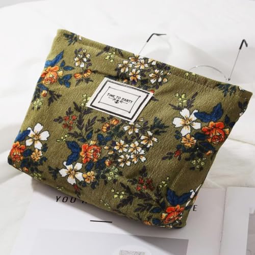 Floral Makeup Bags for Women, Large Cosmetic Pouch for Purse, Dark Green - Image 2