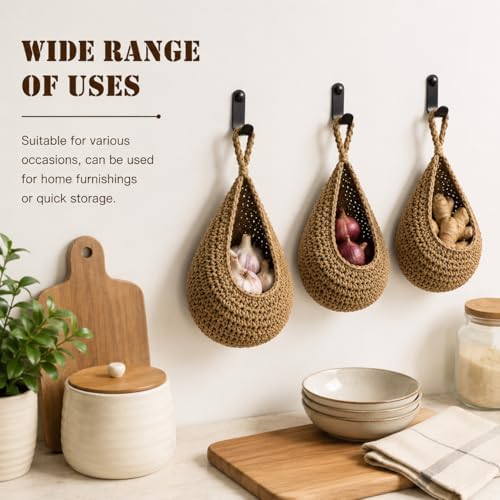 Hanging Fruit Baskets for Kitchen, 3 Pack Handwoven Wall Baskets - Image 6