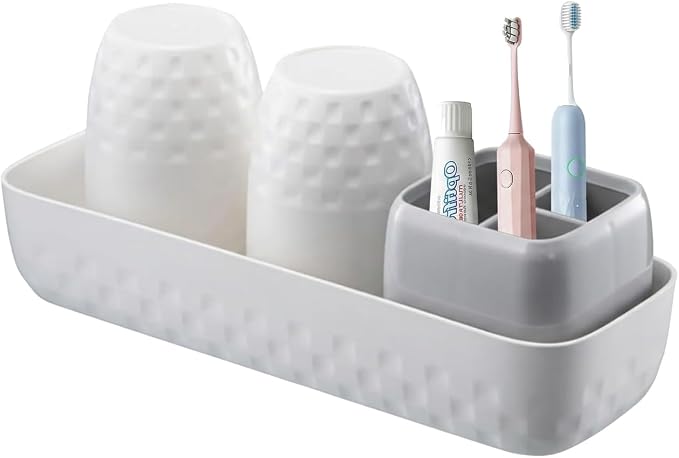Toothbrush Holder with Cups, Electric Toothbrush and Toothpaste Organizer by BOERSHUN