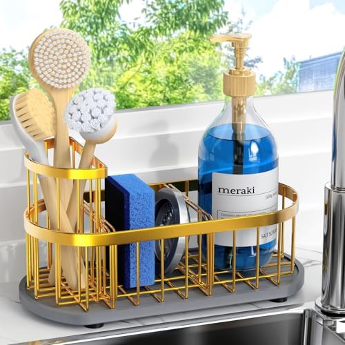 Sink Caddy Kitchen Sink Organizer, Sponge & Brush Holder, Stone Drying Mat by HOKEMOM