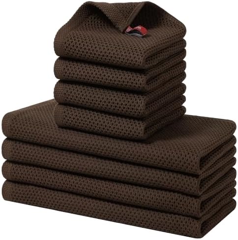 Homaxy 8 Pack 100% Cotton Kitchen Towels and Dishcloths Set, Dark Brown by Homaxy