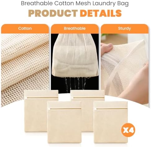ABRRLO 4Pcs Large Cotton Mesh Laundry Bags - Image 3