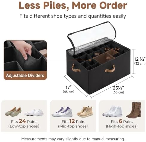 StorageWorks 24-Pair Large Shoe Organizer Box, Adjustable Dividers - Image 3