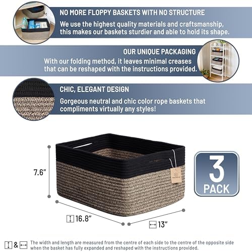 NaturalCozy Storage Baskets 16.8”x13”x7.6” Cotton Rope Woven Baskets - Image 2